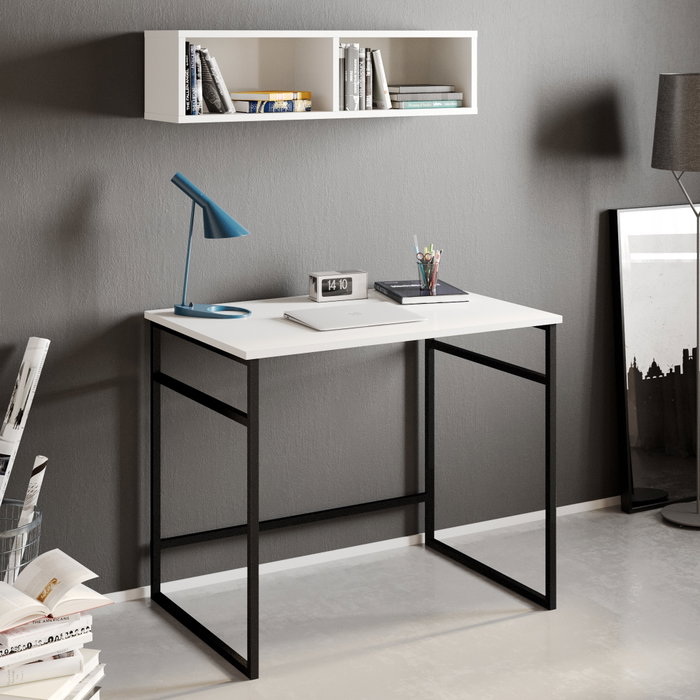 Hanah Home Mesa de Estudio con Estante de Pared Blanco y Negro